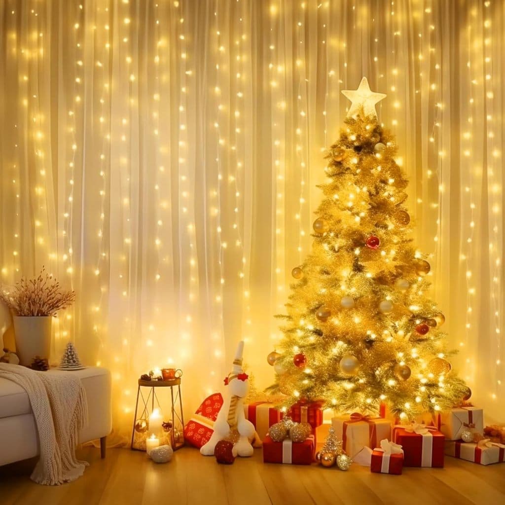LED Cortina 3x3 pisca pisca luz cortina romântica para casamento de natal ao ar livre Branco Quente