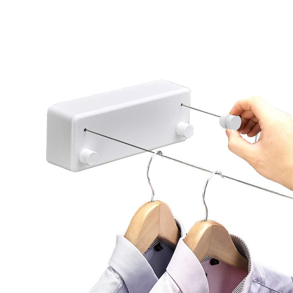 Varal Retrátil de Parede Branco 4,2m Automático 2 Cordas – Suporte 40kg para Apartamento e Lavanderia Yesop