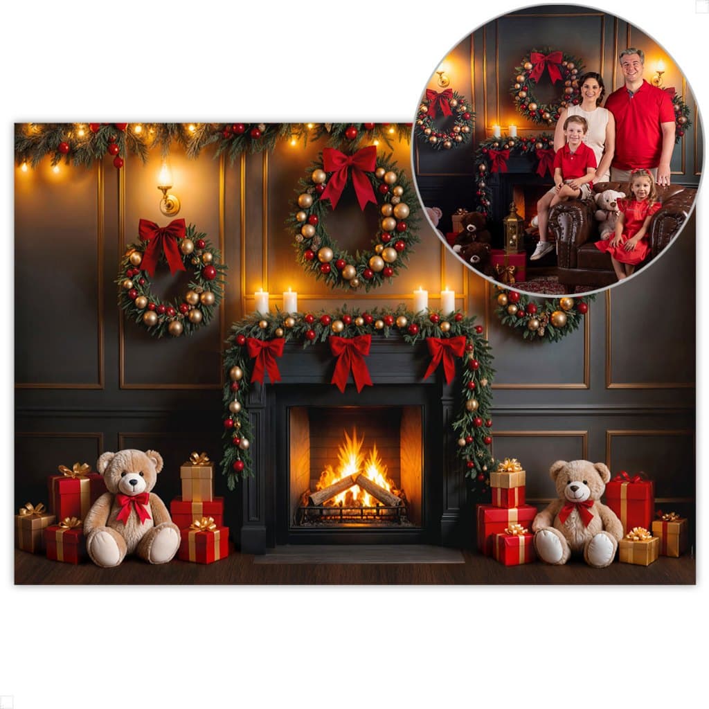 Painel Fundo Fotográfico Natal Decoração Cenário Lareira Em Tecido Sublimado para Fotos