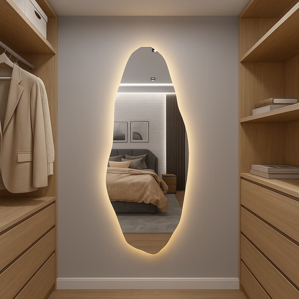 Espelho Orgânico Corpo Inteiro Led 150cm x 40cm 170cm x 50cm Decorativos Luz Branco e Luz Amarela Quarto Sala Salão Loja