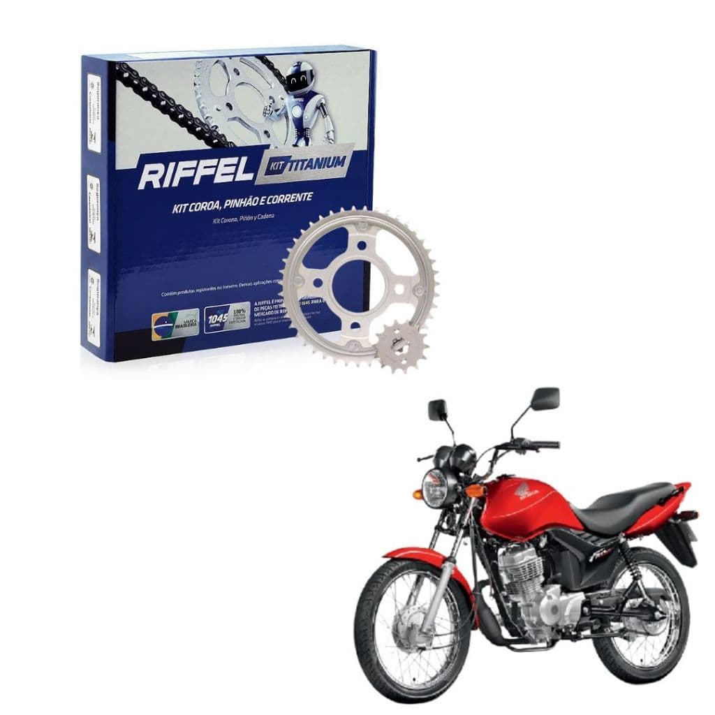 Kit Relação Tração Transmissão Honda Cg Fan Titan 125 2014 2015 2016 2017 2018 Original Riffel