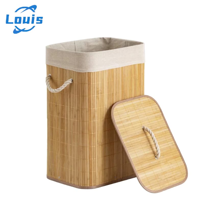 Louis 72L e 60L Cesto Roupa Bambu Retangular Com Tampa Alças