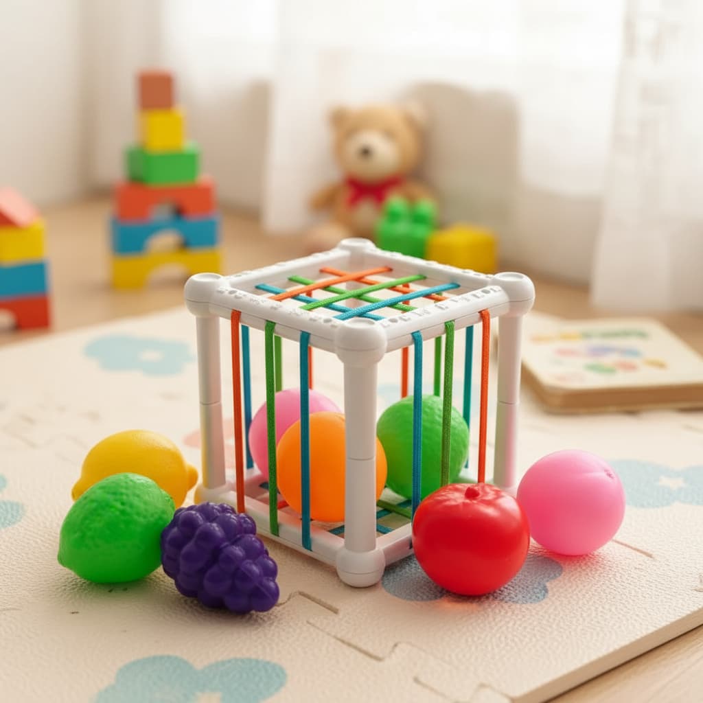Cubo Didático com Elástico Cubo Pedagógico Encaixe Colorido Aprendizagem Montessori Multi Sensorial