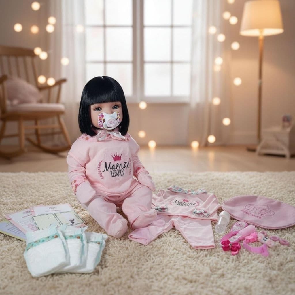 Boneca Bebê Reborn Realista Menina Silicone + Enxoval | Bolsa | Roupa e Acessórios Mamãe Reborn - 48cm!