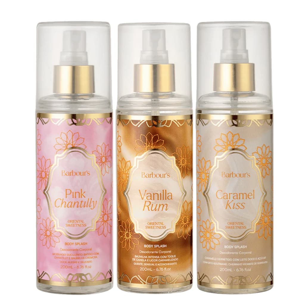Kit Trio Body Splash Árabes Caramel Kiss Vanilla Rum Pink Chantilly 3x200ml