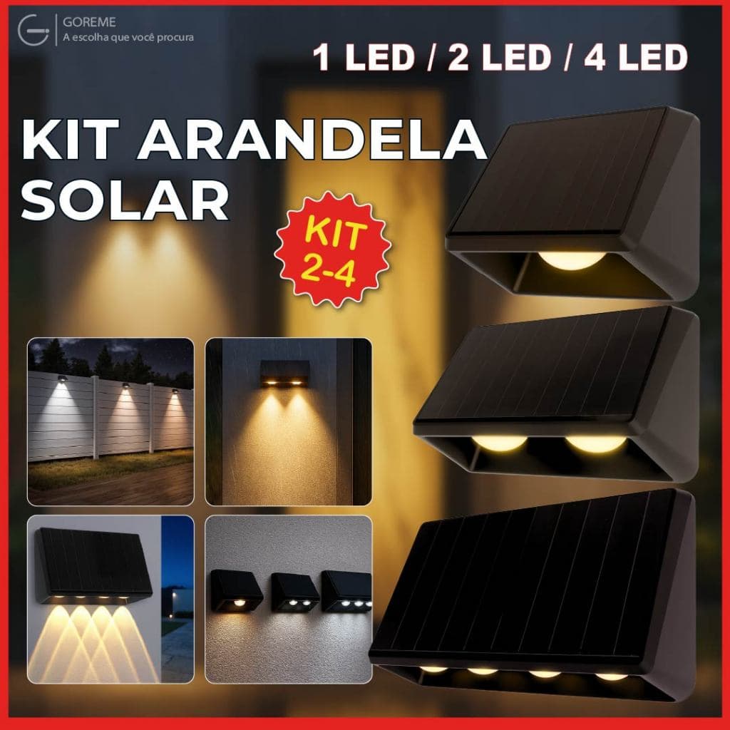 Arandela Solar 1 LED 2 LEDS 4 LEDS Luz Quente Placa Solar Embutidade A Prova Dágua