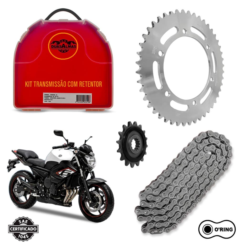 Kit Relação Xj6 Corrente Com Retentor  Duas Almas ótima Qualidade com durabilidade de até 35 mil km