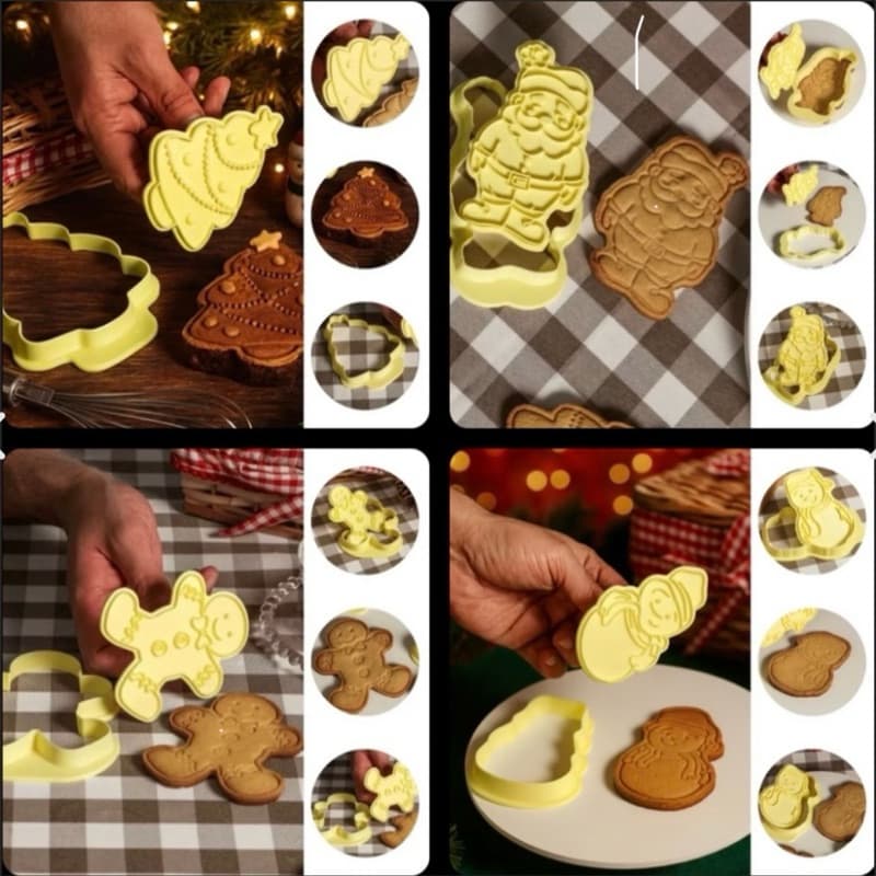KIT CORTADORES COM CARIMBOS DE NATAL BLUESTAR P/ MARCAR BISCOITO MASSAS PASTA AMERICANA OFF (CHOCO)