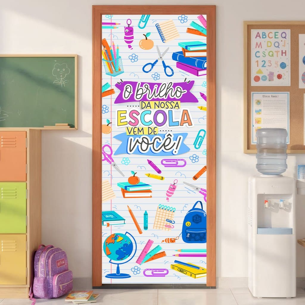 Capa De Porta Escolar Infantil Decorativa Em Tecido Sublimado Com Elástico 0,80x2,10m