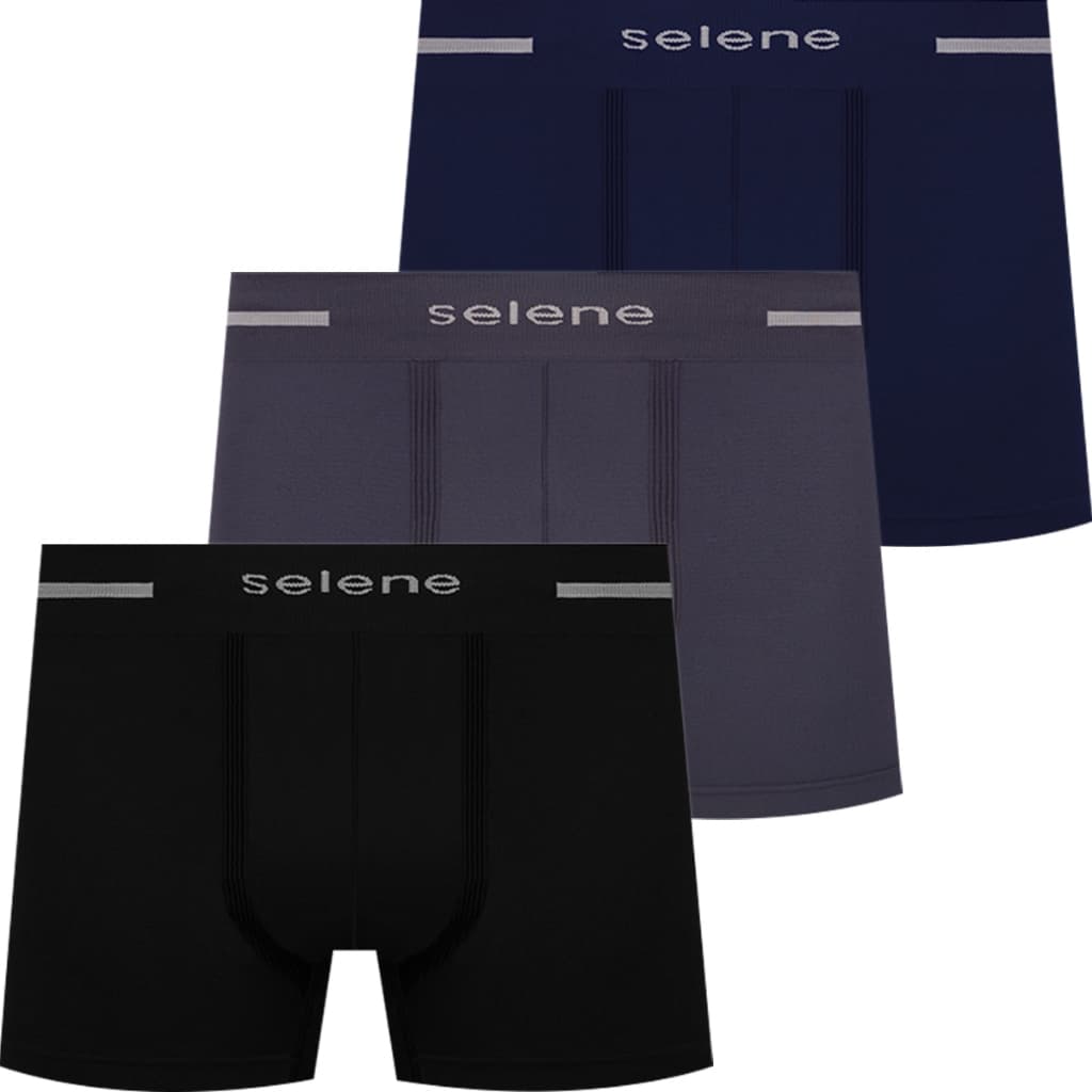 Kit 3 Cuecas Boxer Selene Masculina Sem Costura Poliamida Confortável Original Adulto Respirável