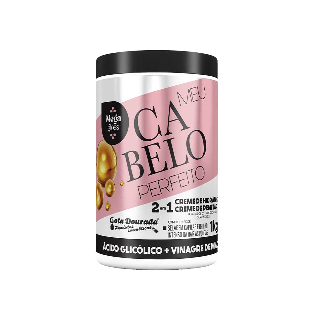 Creme de Hidratação Meu Cabelo Perfeito Gota Dourada -  Ácido glicólico + Vinagre de Maçã