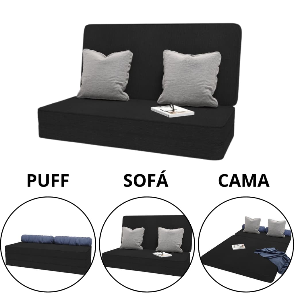 Colchonete Puff 3 em 1 Multiuso Cama Sofá Visita Quarto Organizador Dobrável  - Móveis Bonatto