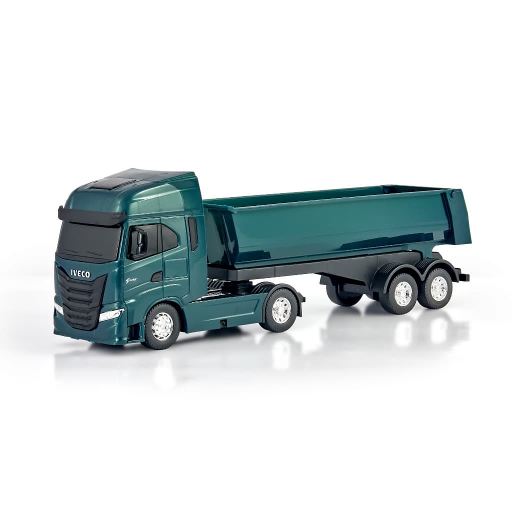 Caminhão Brinquedo Miniatura Iveco S-Way Basculante Toco Rodas Cromadas 47cm Colecionável Caçamba