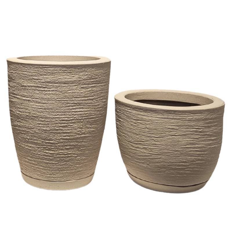 Kit 2 Vasos P/ Plantas Jardim Sala Luxo Coluna Bojo Escovado N1 e Bojo Pequeno & Prato coletor