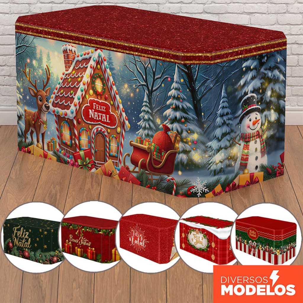 Forro de Mesa Natal Capa Decoração de Mesa Natalina Sublimado Em Tecido Veste Fácil