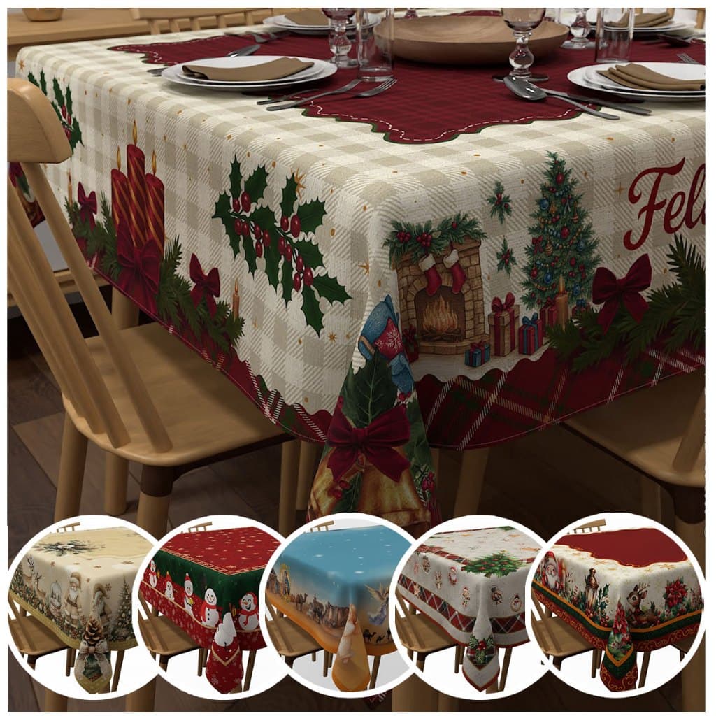 Toalha de Mesa 4 Lugares Natal Quadrada Mesa Posta Natalina Em Tecido Oxford 1,40x1,40m