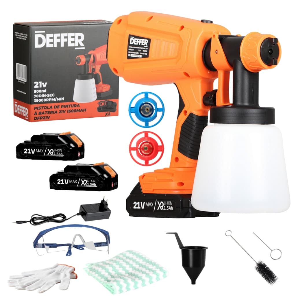 Pulverizadora de Tinta P/ Pintura a Bateria 21v C/ 2 baterias 3 Bicos e Acessórios - DEFFER