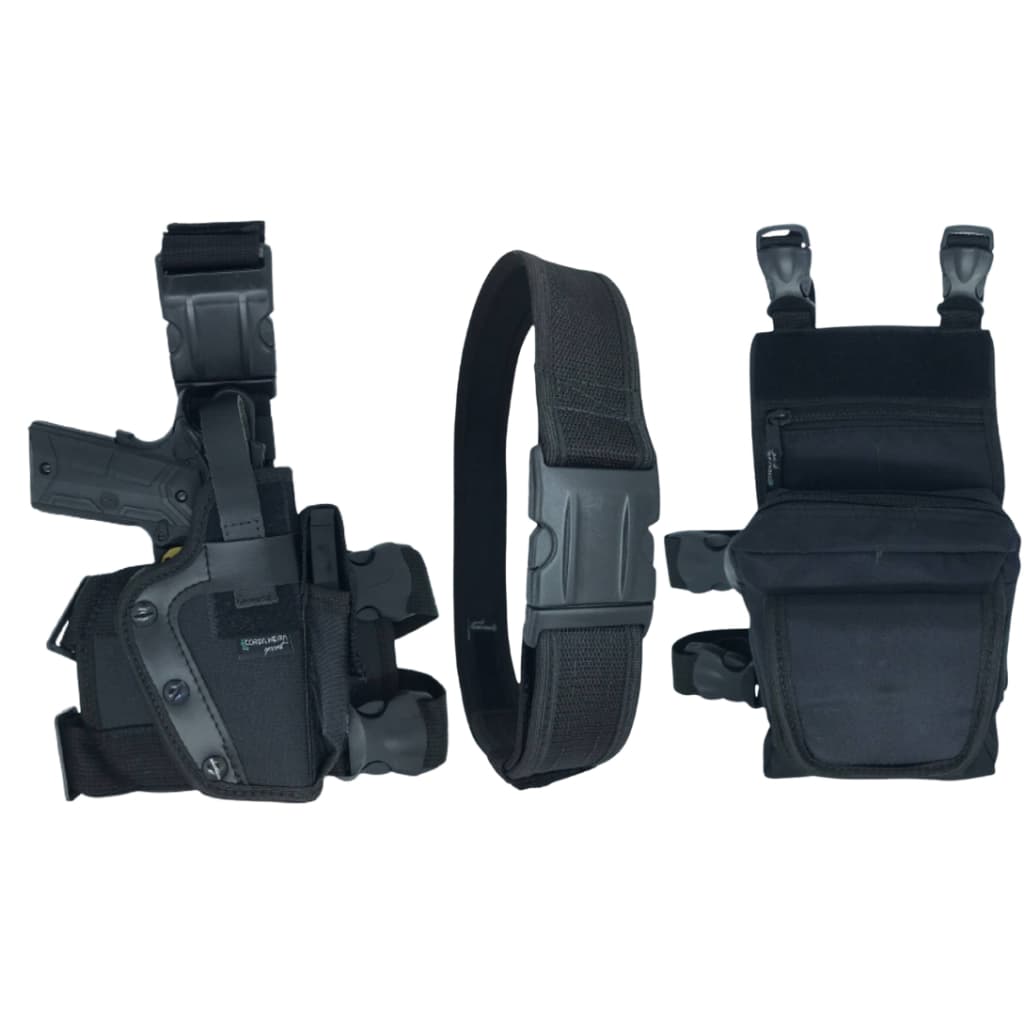 Coldre Destro (Lado Direito) Robocop + Cinto N/A Preto + Bornal/Pochete com Bolso - Militar Tático