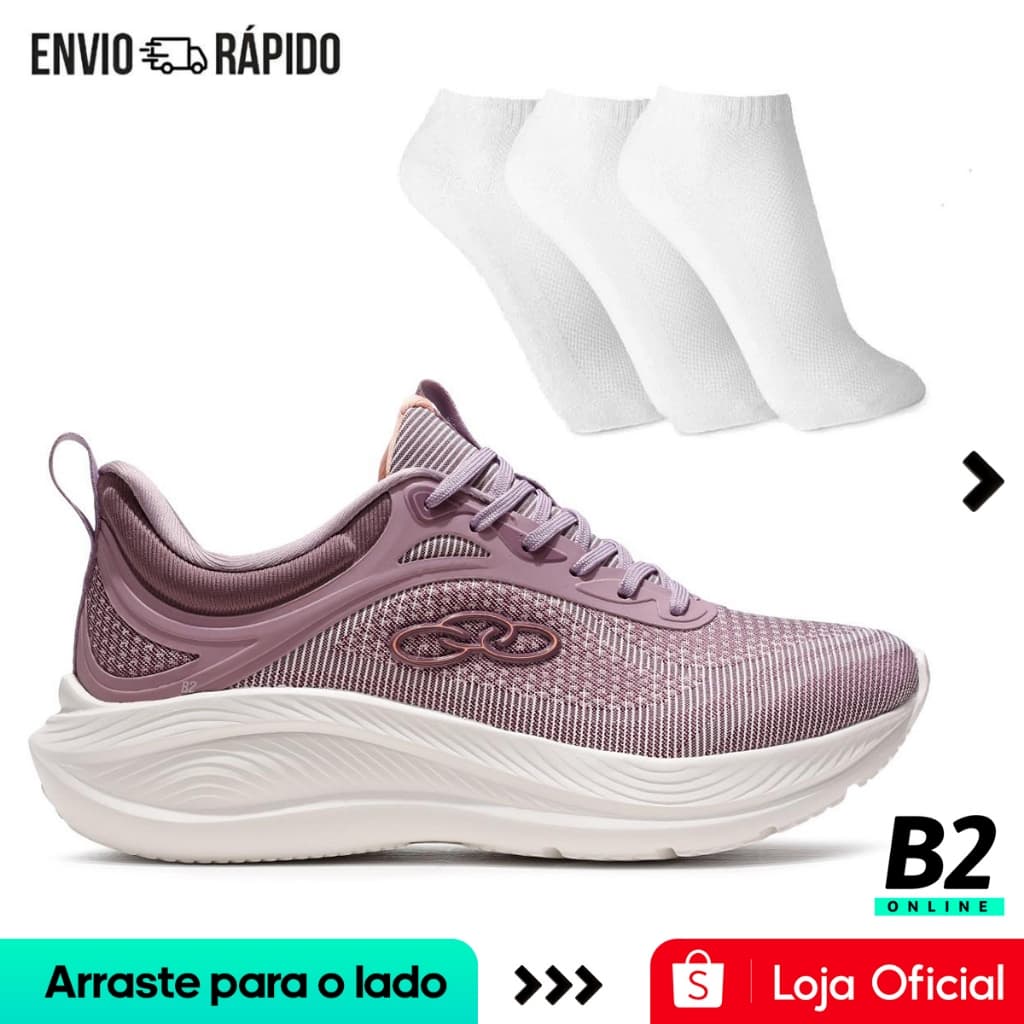 Tênis Olympikus Esportivo Feminino + 3 Pares de Meias Original Com Nota Fiscal e Garantia