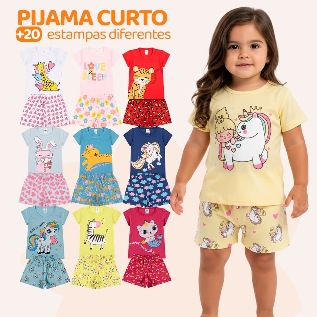 Kits de 4 ou 8 Peças de Pijamas Curto Infantil para Bebê Meninas Confortáveis e Cheios de Estilo Pijama de Bebê Feminino