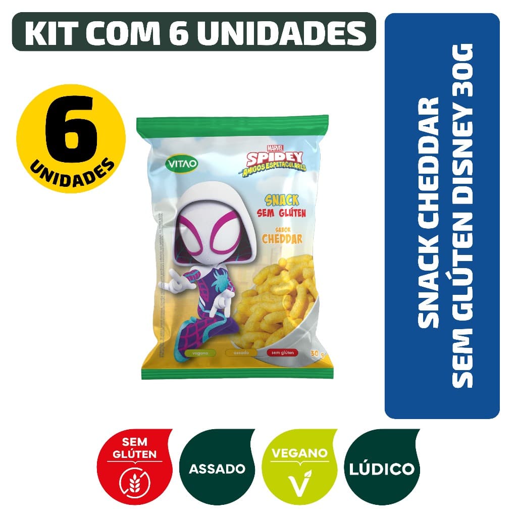 Kit Snack Cheddar Sem Glúten Spidey Man Disney 30G - 6 Unidades