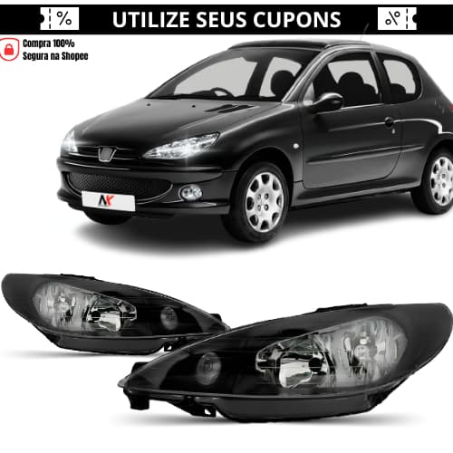 Par/Un Farol Peugeot 206 2005 2006 2007 2008 2009 2010 Máscara Negra