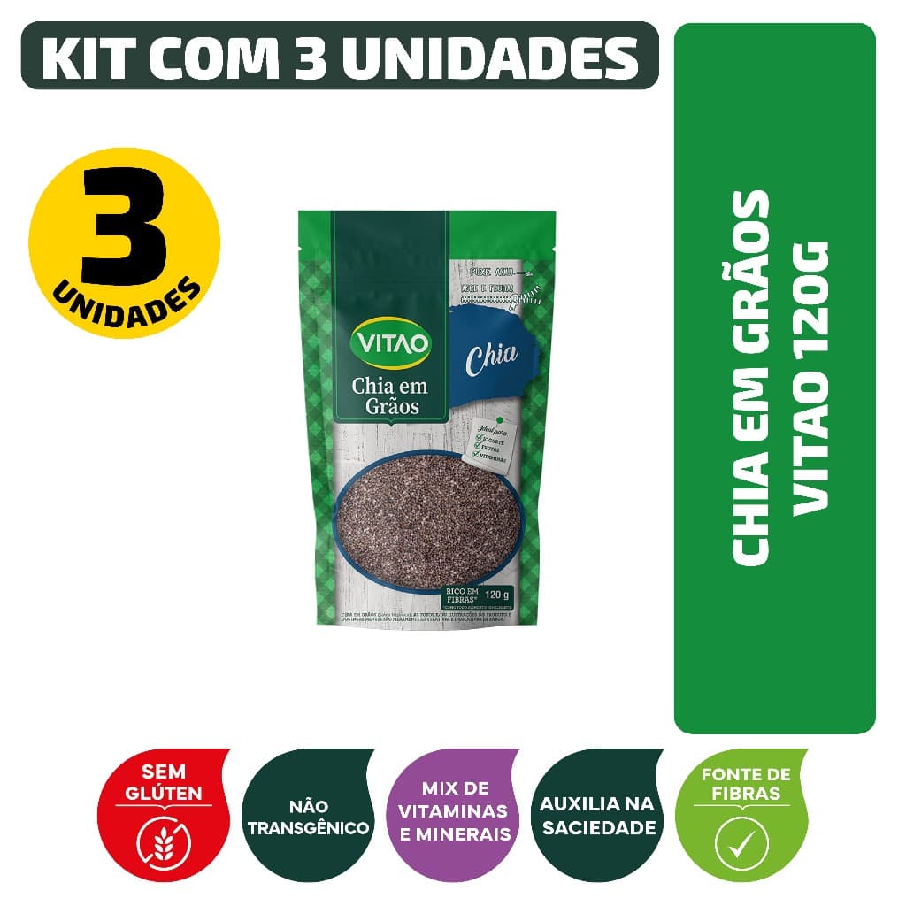 Chia Em Grãos Vitao Sem Glúten 120G - Kit 3 Unidades