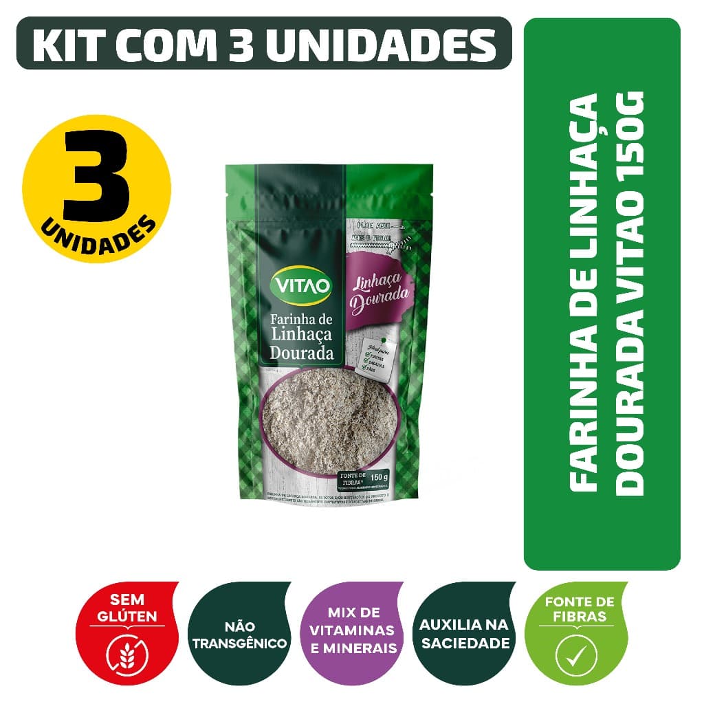 Farinha De Linhaça Dourada Sem Glúten  Vitao 150G - Kit 3 Unidades