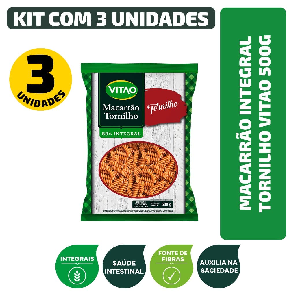 Kit Macarrão Integral Tornilho Vitao 500G - 3 Unidades