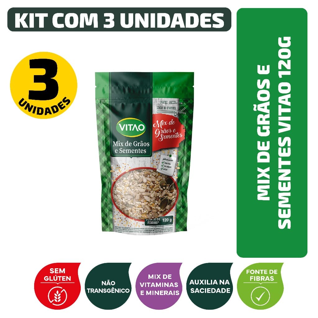 Mix De Grãos E Sementes Sem Glúten Vitao 120G - Kit 3 Unidades