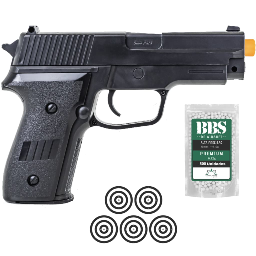 Pistola de Airsoft Rossi P226 2124 6mm + 500 BBs Rossi + 05 Alvos Rossi
