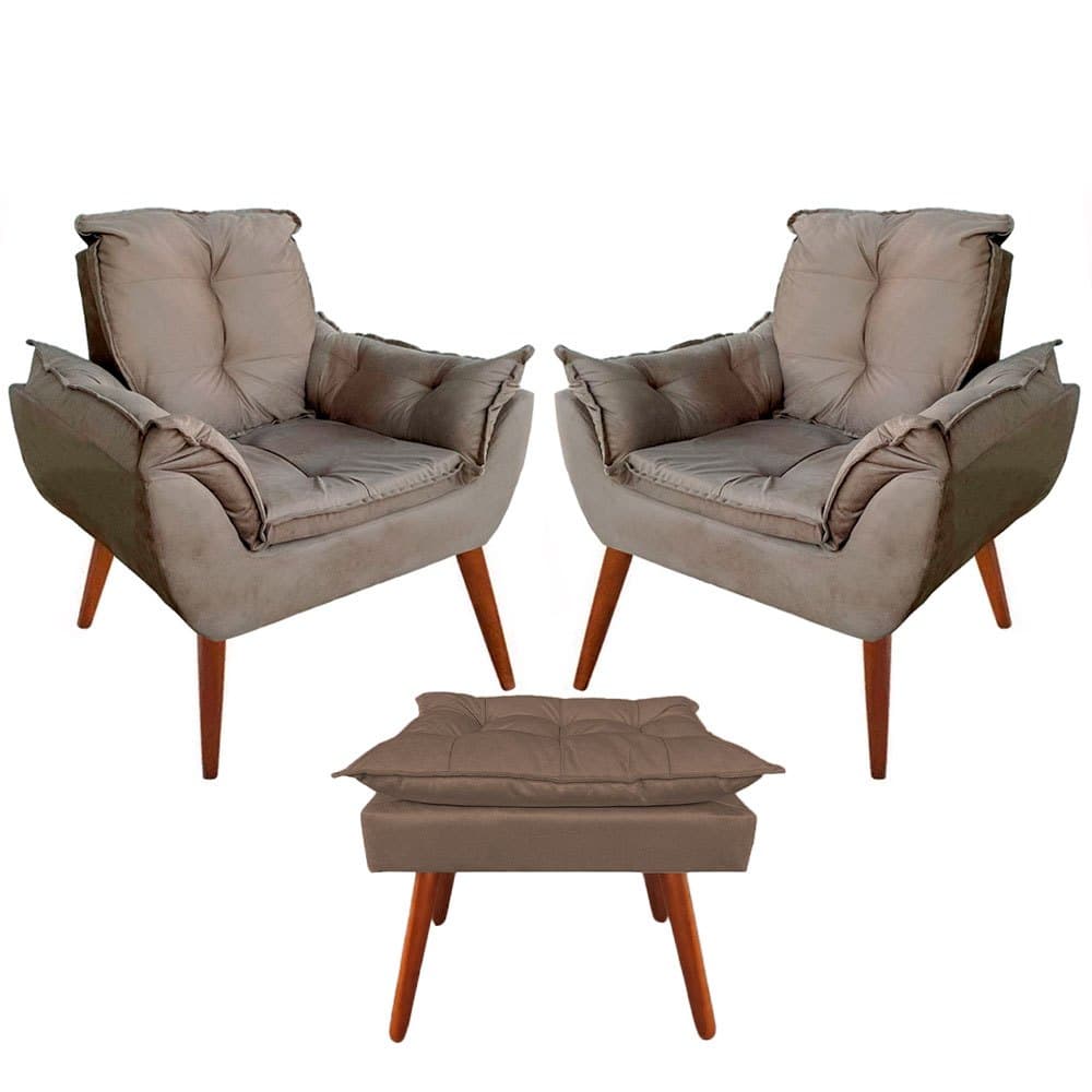 Kit 2 Poltronas Cadeira Decorativa Com Puff Apoio Para Pés - Várias Cores