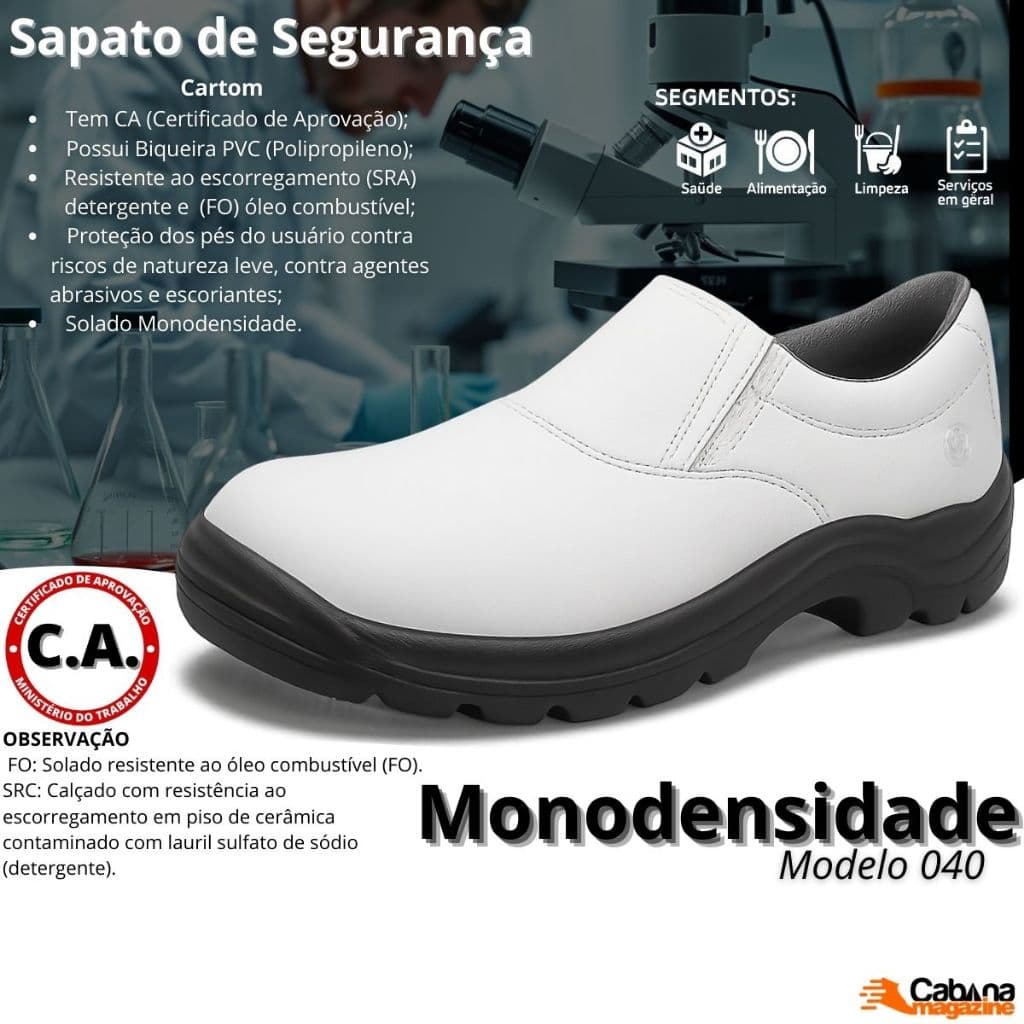 Sapato de Segurança Elástico Monodensidade Biqueira PVC Cartom CA 40142 - Branco