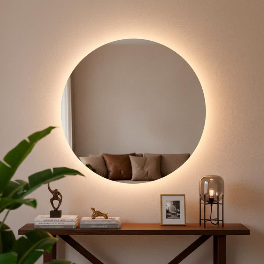 Espelho Decorativo Redondo 60cm para Escritório Sala Quarto Banheiro com Led