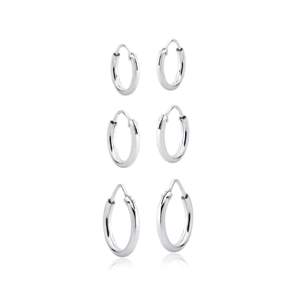 Kit trio argolas redondas prata 925 10mm/12mm/14mm