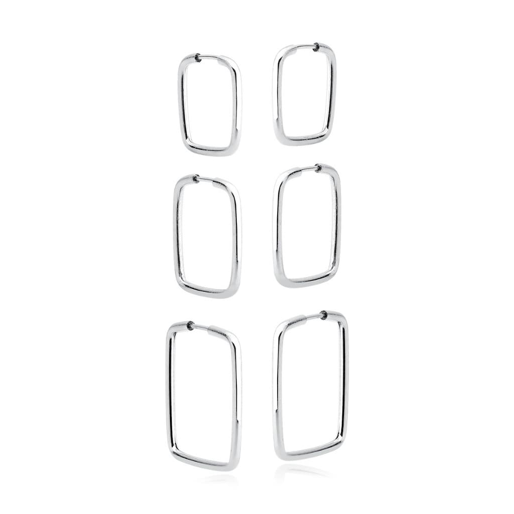 Kit Trio Argolas Quadrado Prata 925 18mm/16mm/14mm