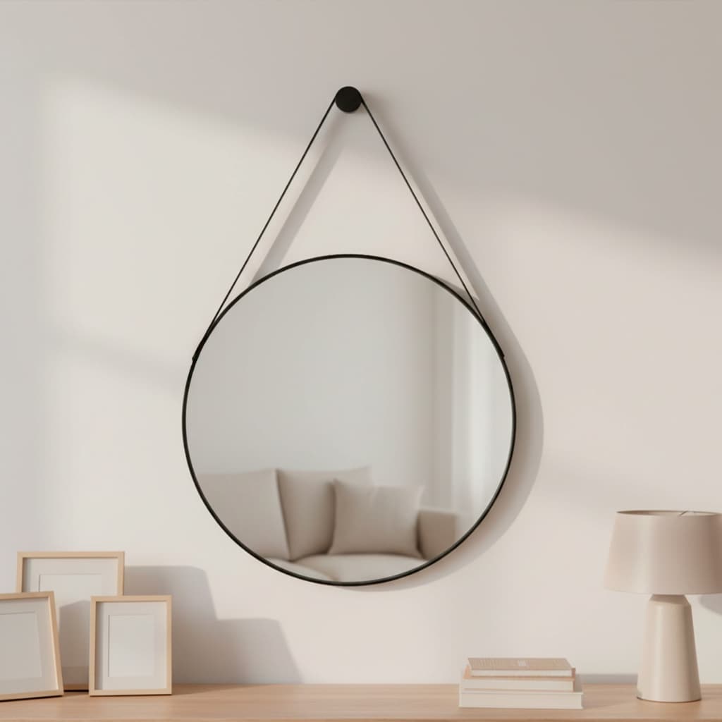 Espelho Adnet 60cm Redondo Decorativo Alça de Couro + Pino de fixação - Casa Domo