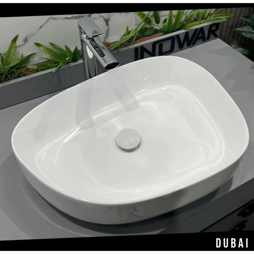 Cuba 55x45 Porcelana Louça Dubai Branca com Válvula Click – Elegância no Seu Banheiro Lavabo