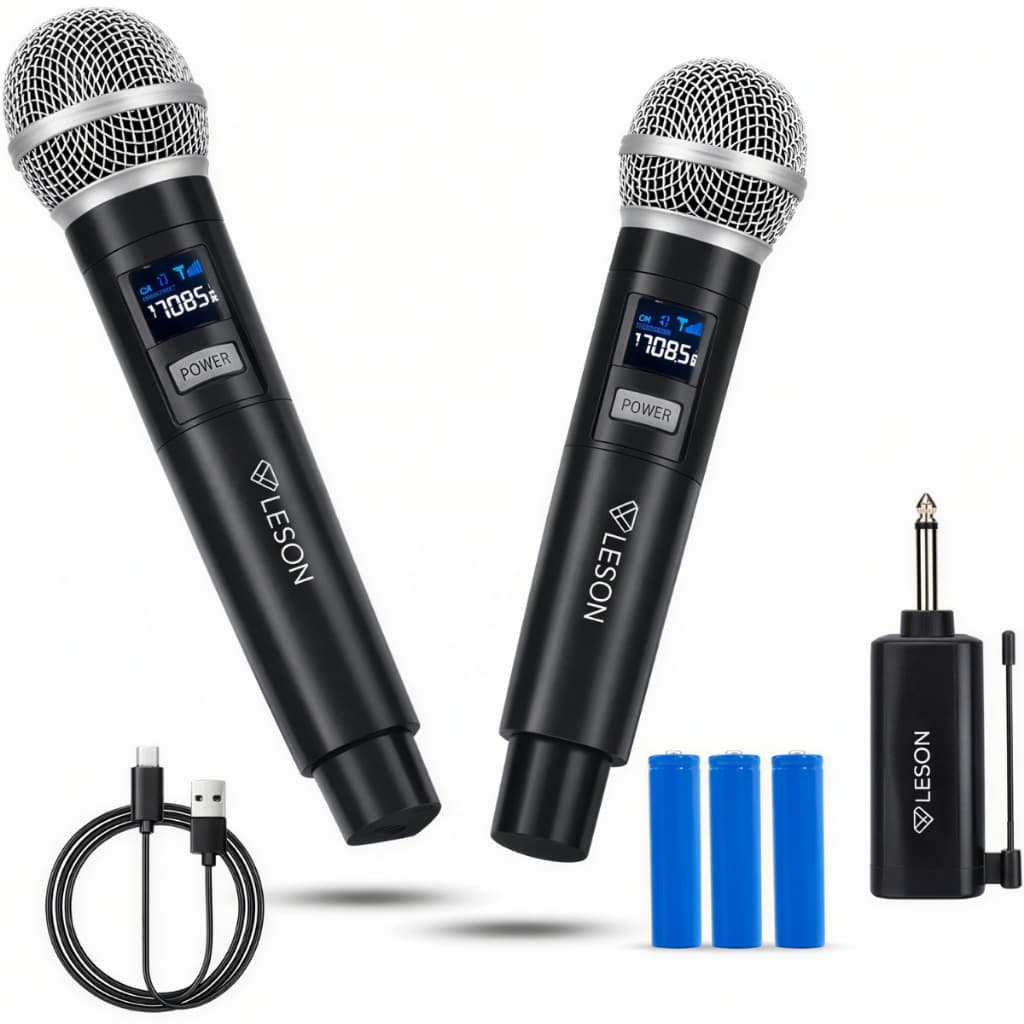 Kit Microfones Dinâmicos Sem Fio Duplo Profissional Recarregável Igreja Palestra Evento 30m