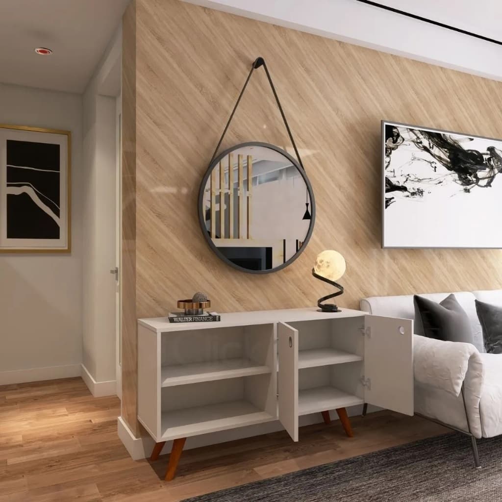 Espelho Redondo Grande 60cm com Alça em Couro +Suporte  E Pendurador Para  Quarto Banheiro Sala Hall
