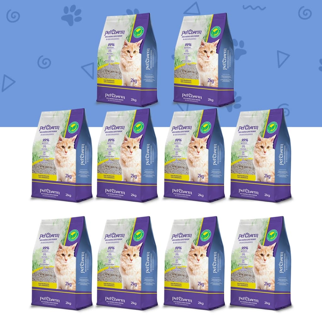 Kit Areia Higiênica Biodegradável Pet Charm para Gatos Super Absorvente Anti Cheiro 10 e 20kg