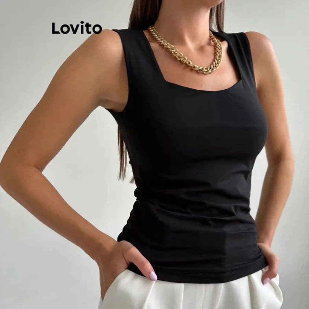 Lovito Regata Casual Feminina de Alça Larga TKNS66BX273