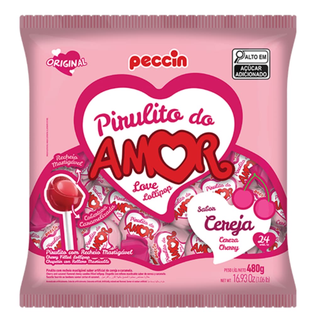 Pirulito Maça do Amor de Cereja C/24 Unidades 480g Peccin
