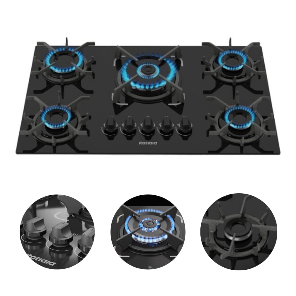 Fogão Cooktop 5 Bocas Tripla Chama Itatiaia  Trempe Ferro Fundido Itacook Premium