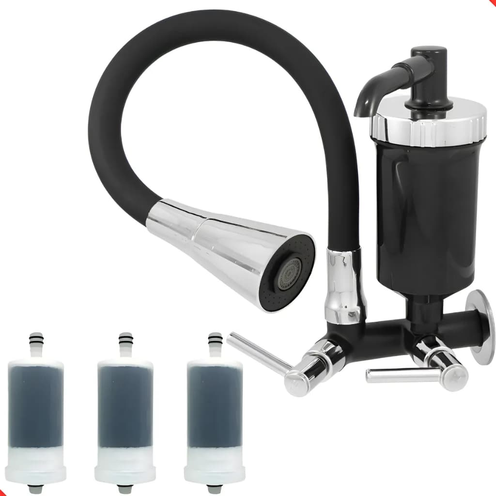 Torneira Cozinha Parede Filtro Tubo Flexível Dupla Função Gourmet Luxo Metal + 3 Refil Filtro