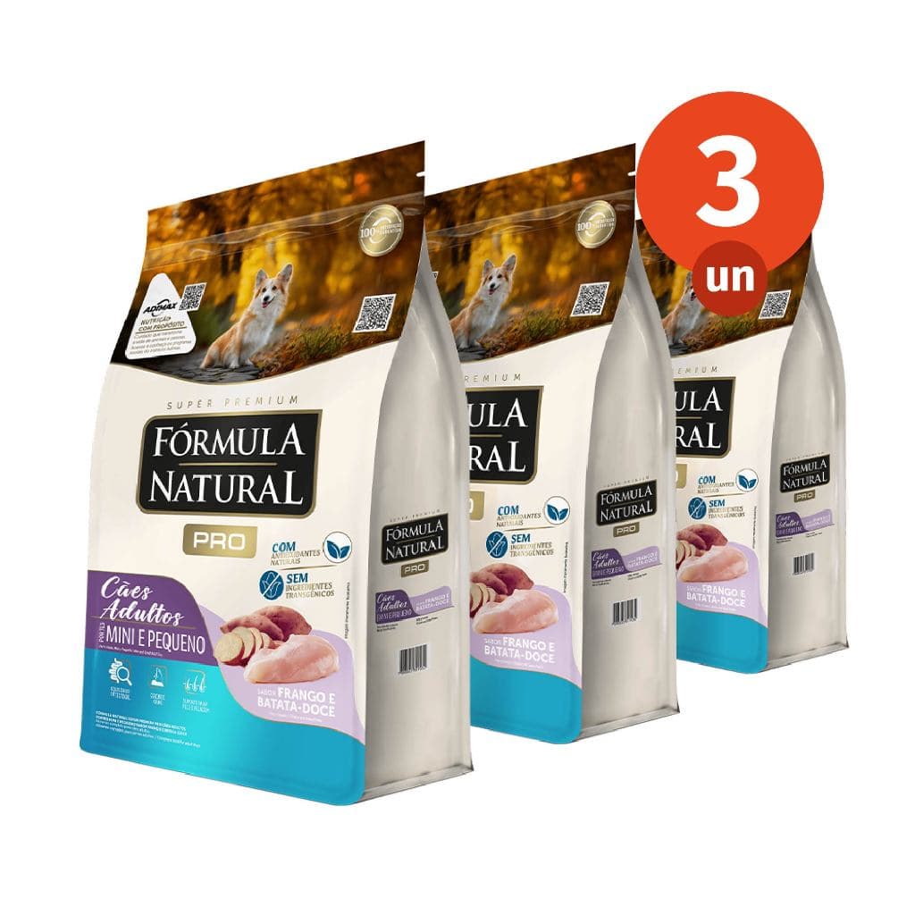 Kit 3 Ração Fórmula Natural Pro Cães Adultos Porte Mini e Pequeno 2,5kg Adimax Total de 7,5kg