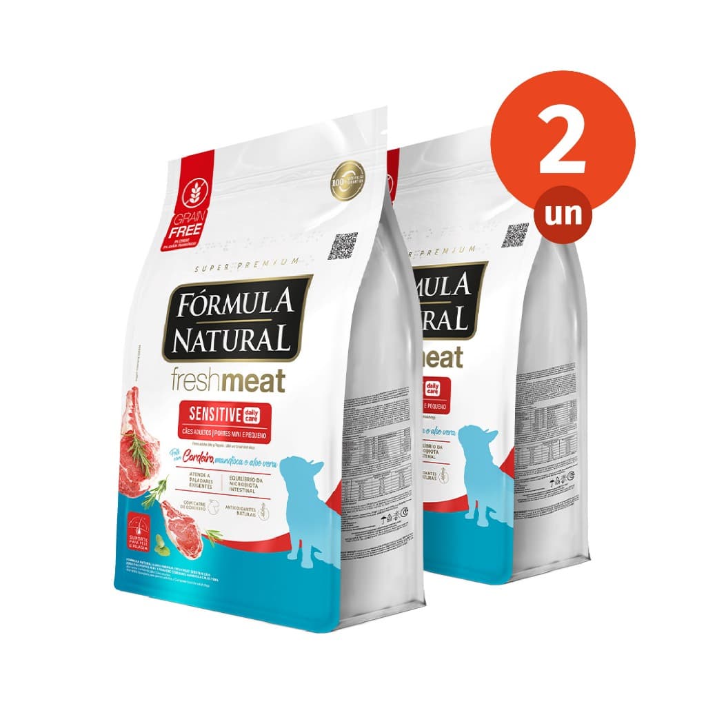 Kit 2 Ração Fórmula Natural Fresh Meat Sensitive Cães Porte Mini e Pequeno 1kg Adimax Total de 2kg