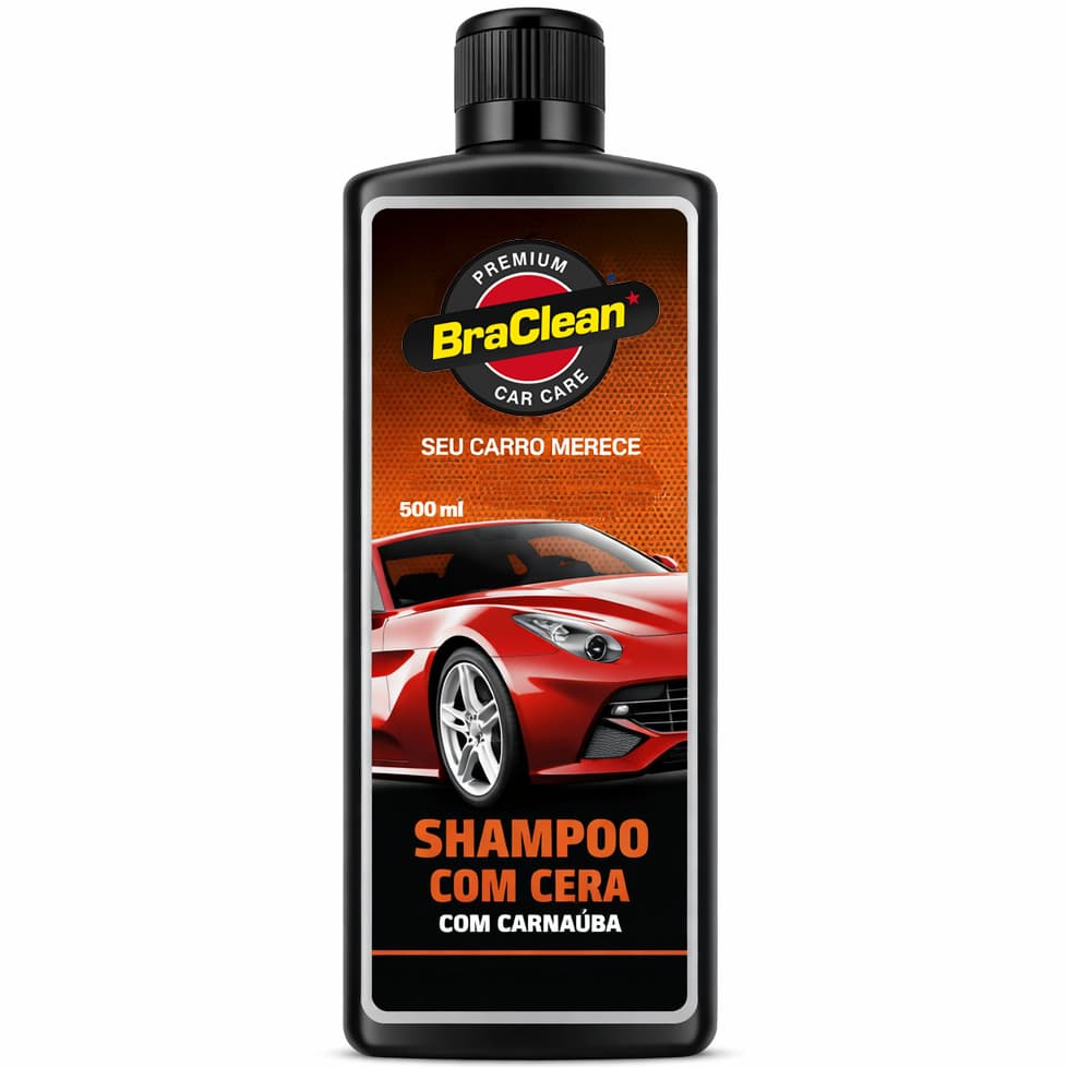 Shampoo com Cera 500ml lava e encera pintura automotiva limpeza prática BraClean
