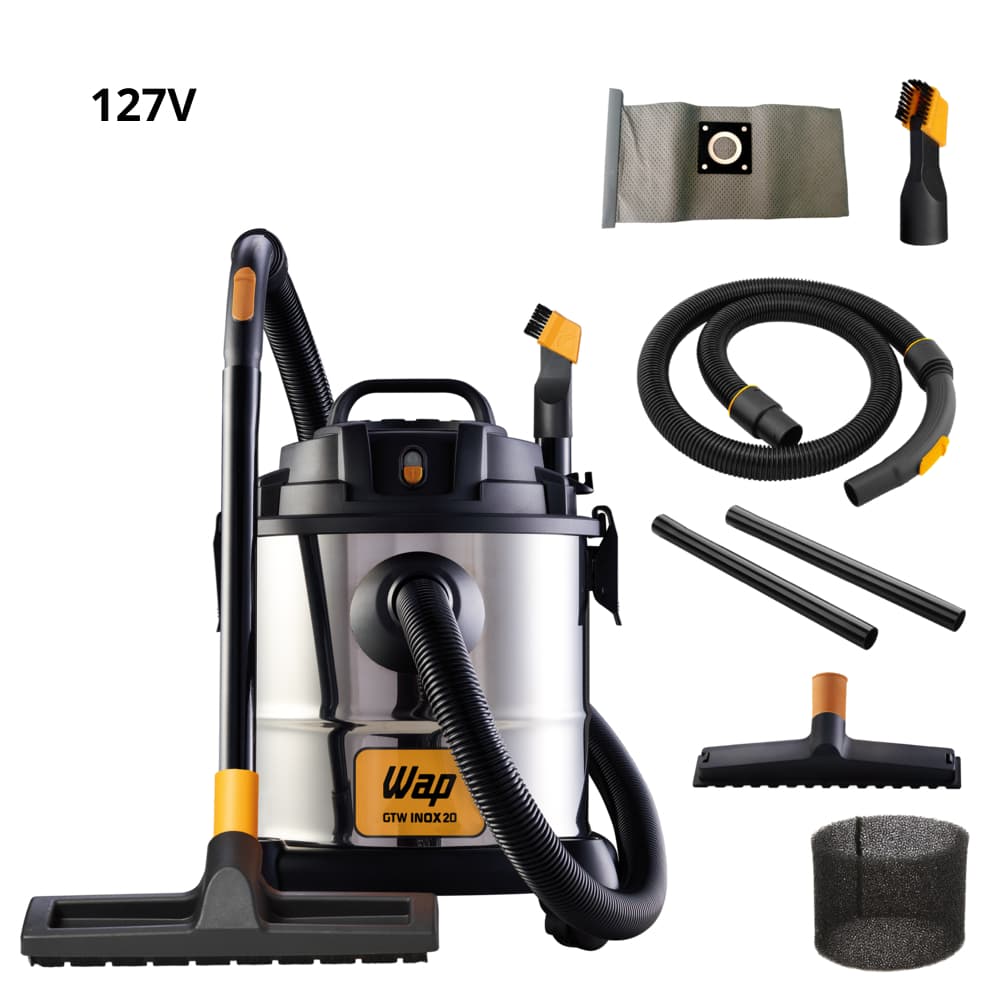 Aspirador de Pó e Água WAP GTW Inox 20L om Filtro Lavável, 160mbar 1600W 127V