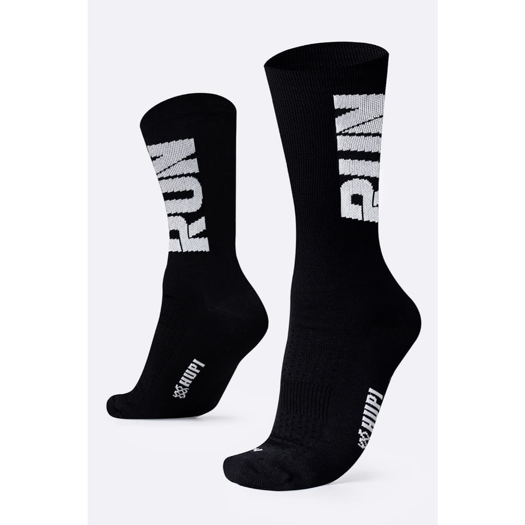 Meia HUPI RUN Preto/Branco para Corrida 1 Par, Tamanho 36-42